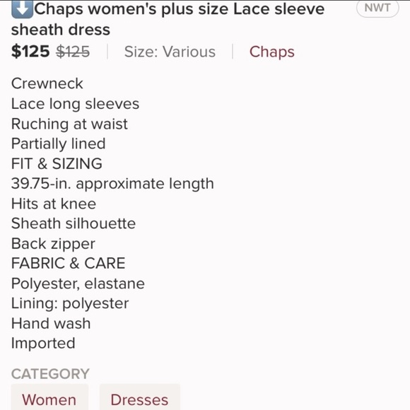 🚨Chaps women's plus Lace sleeve sheath dress - Picture 3 of 3